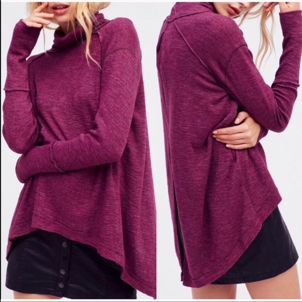 Free People Split Back Turtleneck in Plum. Size small